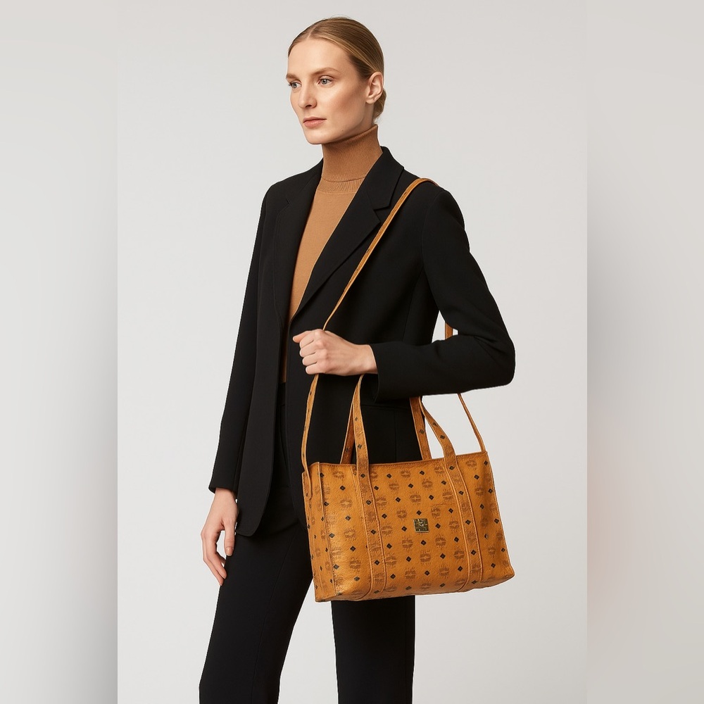 MCM Cognac Vicetos Heritage Zip Tote Bag